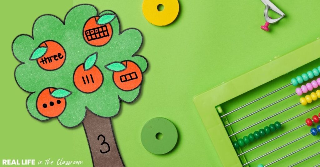 9 Reasons Educational Crafts are Worth Your Time apple tree educational craft with math focus showing different ways to make the number 3