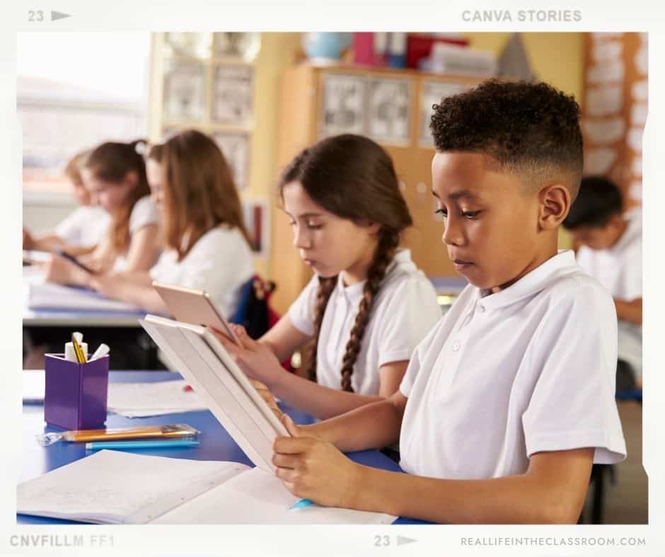 children researching Native American groups on tablets