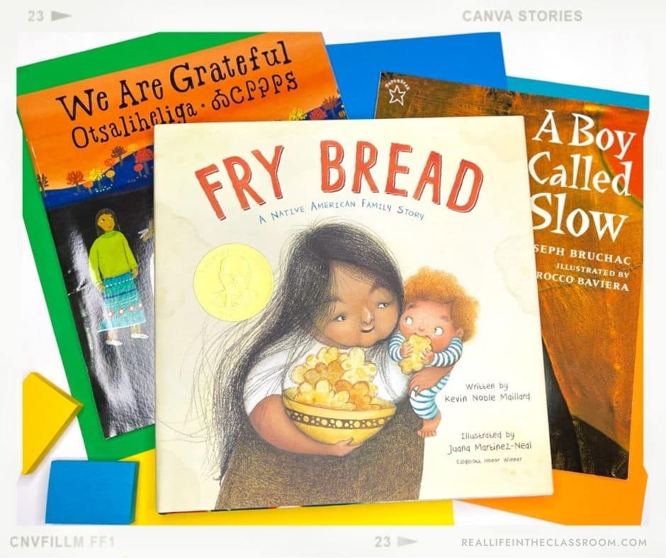 Native American picture books like Fry Bread, We are Grateful, and a Boy Called Slow