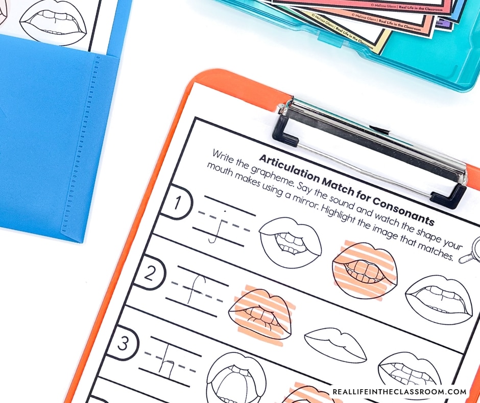 Science of Reading Literacy Center recording sheet for Articulatory Gesture match
