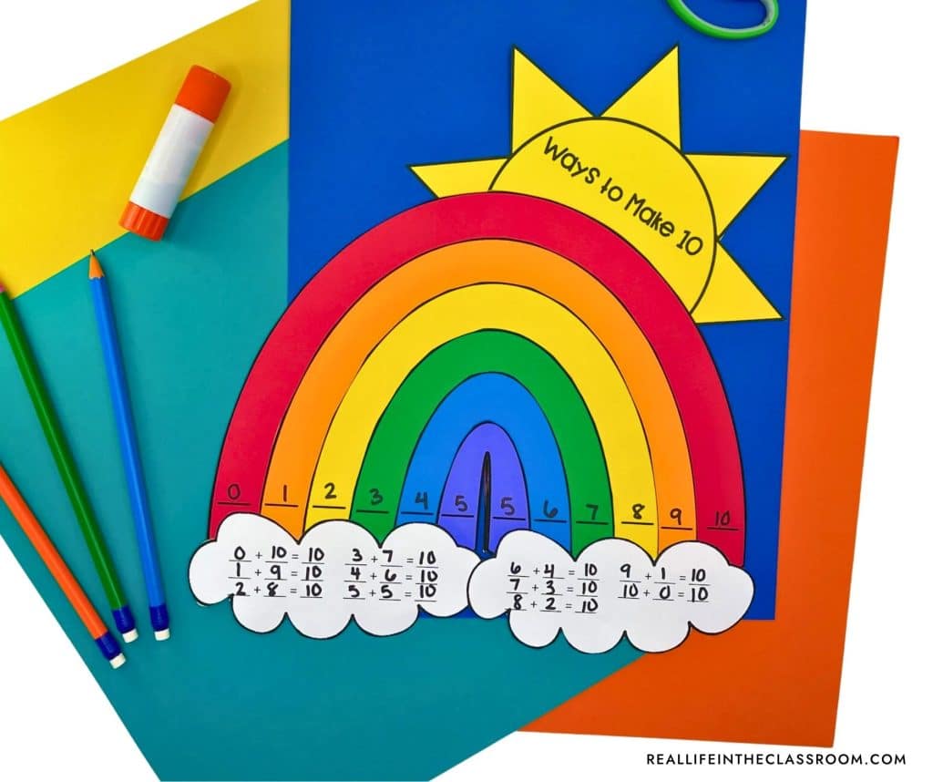 a rainbow math craft to brighten classroom displays