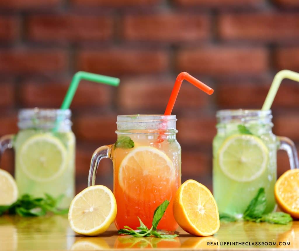 mason jar cups filled with lemonade